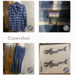 Patagonia pocket V-button flannel L+ Levi’s 14/32 flare👖+NIP🦈decals